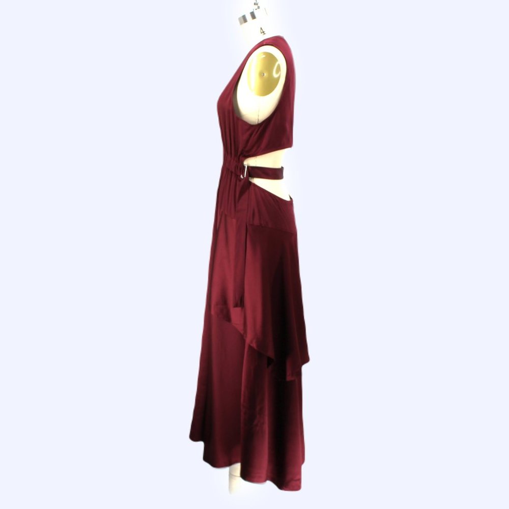 A.L.C. Silk Verena Plunging V-Neck Open Back Burgundy Satin Midi Dress - Picture 7 of 15